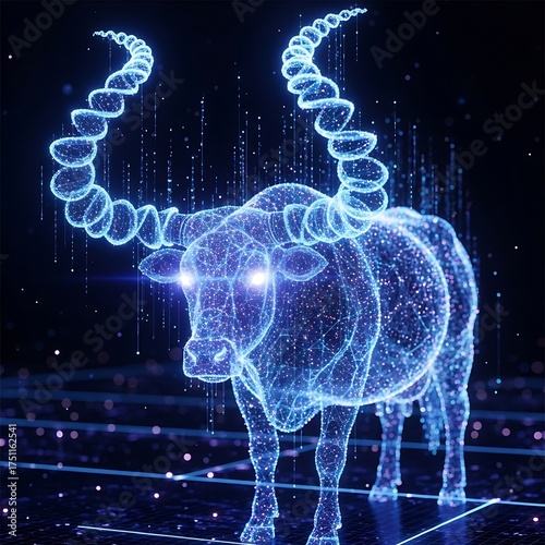 Digital Bull - A Neon Representation of Strength and Technology.