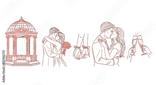 Illustration for Valentine's Day, A couple in love with each other and cheering their marital life
