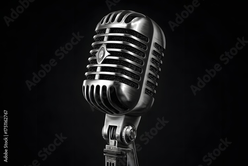 Vintage studio microphone with classic design on a dark background
