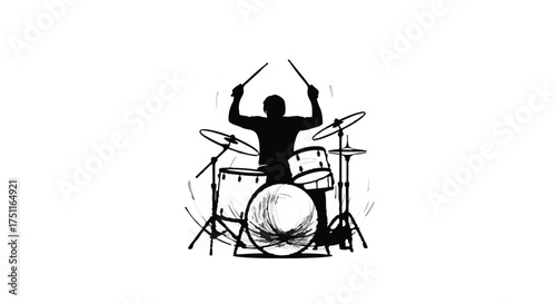 Dynamic silhouette of a drummer playing with energetic motion
