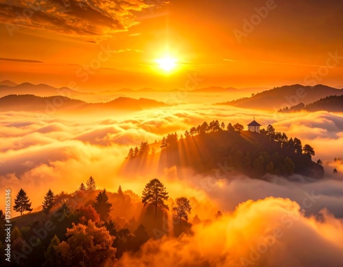 Ethereal Cold Dreamy Minimalist Wallpaper Abstract Backlit Background Atmosphere Drone Effect Orange Digital Art View, presenting