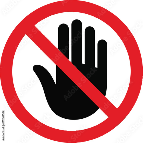 Do not touch icon. Hand forbidden sign. No entry symbol. Don't push vector. No entry hand red label or sticker. Ban or prohibited sign.