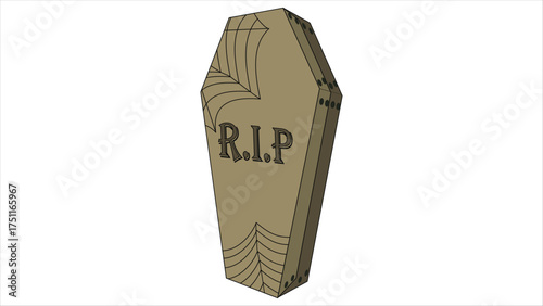 Scary Wooden Coffin Box Vector Illustration for Halloween