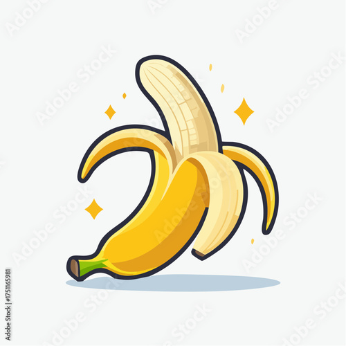 Vibrant illustration of a partially peeled banana with a stylized, appealing appearance
