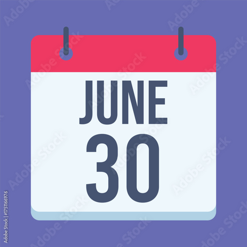30 June International Asteroid Day Calendar. Blue Background. Isolated Vector Calendar.