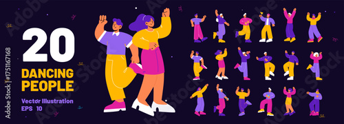 Diverse Flat Design People Dancing Celebration Set