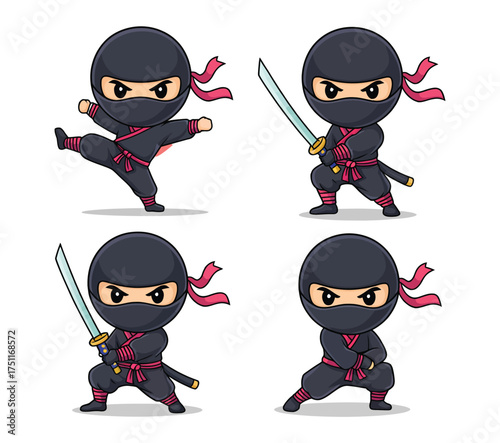 Cartoon ninja character set