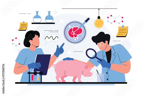 Genetic research on a pig by scientists in a lab
