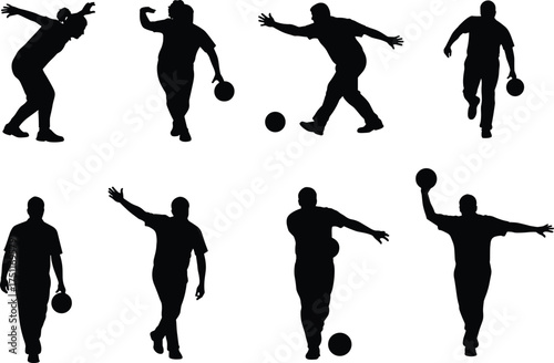 Bowling, bowler, silhouette, sport, athlete, ball, action, motion, throw, release, performance, training, competition, lifestyle, energy, strength, technique, dynamic, indoor, illustration