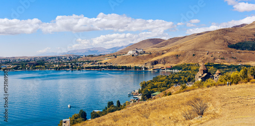 Photos View of Lake Sevan and ancient monastic complex of Sevanavank in Armenia