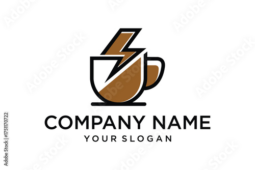 Coffee cup icon with lightning bolt logo 