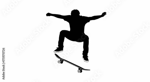 Skateboarder mid-air doing trick, dynamic silhouette, urban lifestyle vibe