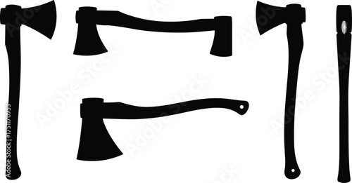 Silhouette, axe, hatchet, tomahawk, chisel, woodworking, carpentry, hand tools, vintage, survival, outdoor, camping, black, isolated, equipment, sharp, blade, construction, hardware, traditional, craf