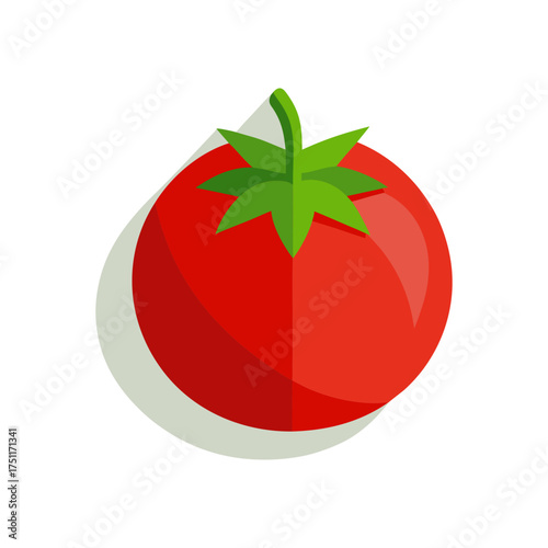 red tomato with green leaves