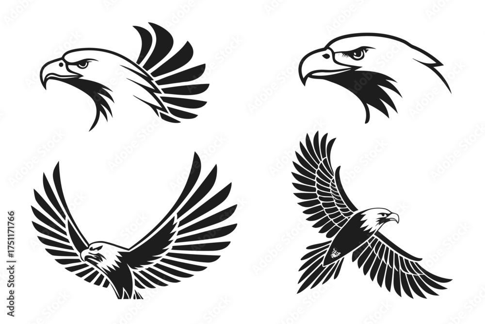 Naklejka premium Abstract eagle wing icon set minimalist design