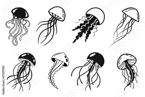 Abstract minimalist jellyfish icon set
