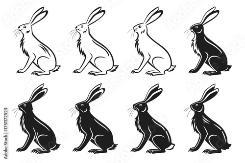 Minimalist arctic hare silhouette icon set