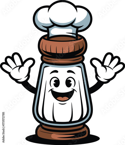 Salt shaker chef cartoon vector illustration cooking seasoning kitchen food art
