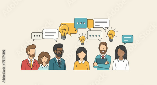 Diverse business team collaboratively brainstorming innovative ideas and communicating effectively, illustrating the concept of collective problem-solving and strategic development