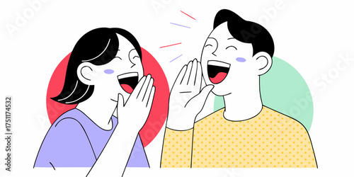 Happy Couple Sharing Exciting Secret With Loud Whispers Conversation Vector
