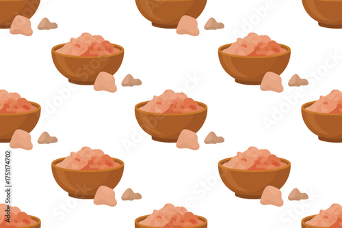 Seamless pattern himalayan pink salt bowl mineral crystal spa food background