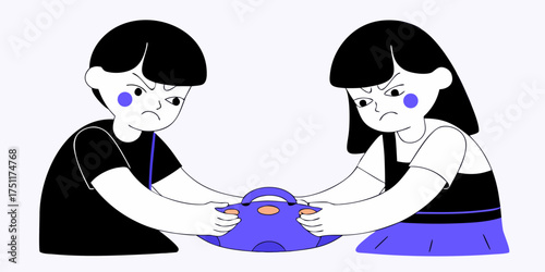 Kids Arguing Over Toy Conflict Concept Sibling Rivalry Dispute Vector