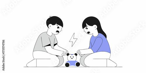 Kids Fighting Over Toy Childhood Conflict Quarrel Dispute Illustration