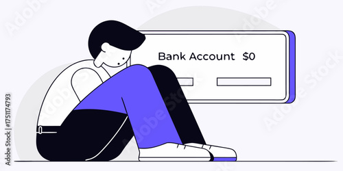 Empty Bank Account Sadness: Financial Hardship Depression with No Money Illustration