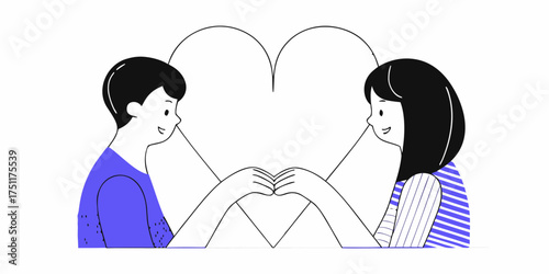 Affectionate Couple Holds Hands Heart Background Relationship Connection Love Gesture