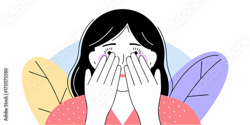 Sad Woman Covering Face with Hands Expressing Sorrow in Flat Design