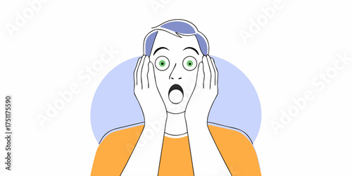 Shocked Man with Hands on Face Vector Illustration in Modern Flat Style