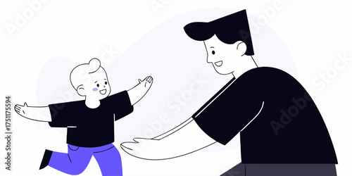 Little Kid Running Toward his Parent Vector Illustration in Modern Flat Style