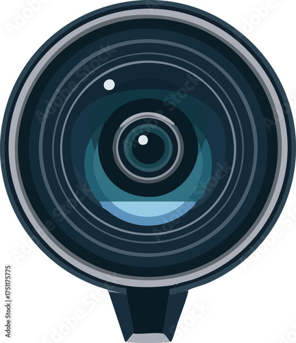 Detailed illustration of a professional camera lens with a dark blue tone