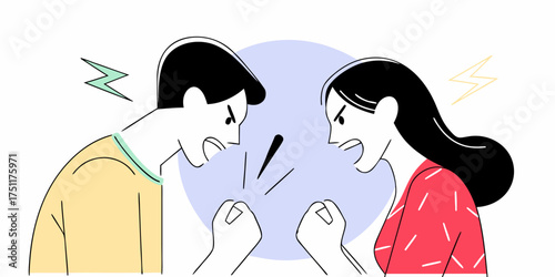 Heated Argument: Illustration of Angry Couple, Stressful Relationships