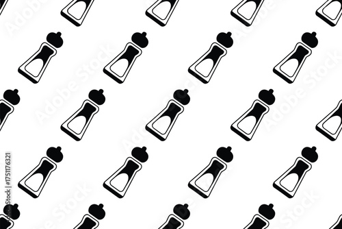 Pepper shaker pattern black and white seamless vector kitchen condiment seasoning