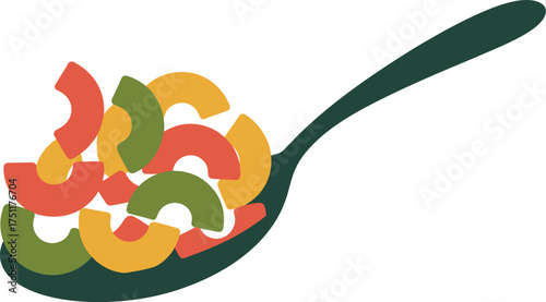 Colorful macaroni spoon illustration for pasta recipe and food blog design