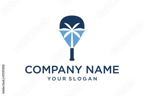 palm tree tennis racket combination logo vector 