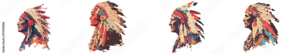 Fototapeta premium Native american headdress profile, isolated on transparent background