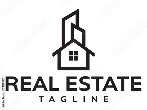 Minimal Real Estate Logo Icon Abstract Building and Roof Vector Design