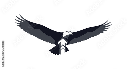 Majestic eagle soaring with outstretched wings against a clean white background.