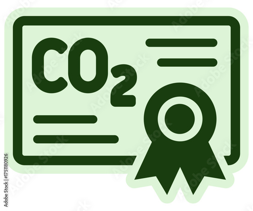 Minimalistic Vector Icon of CO2 Certificate or Environmental Certification for Carbon Neutrality and Emissions Trading.