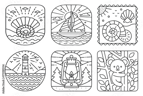 Coloring Page Seashell Ocean Beach Monoline Illustration Seashell Design Ocean Theme Beach Illustration Minimalist Seashell Art Wave Pattern Coastal Decor