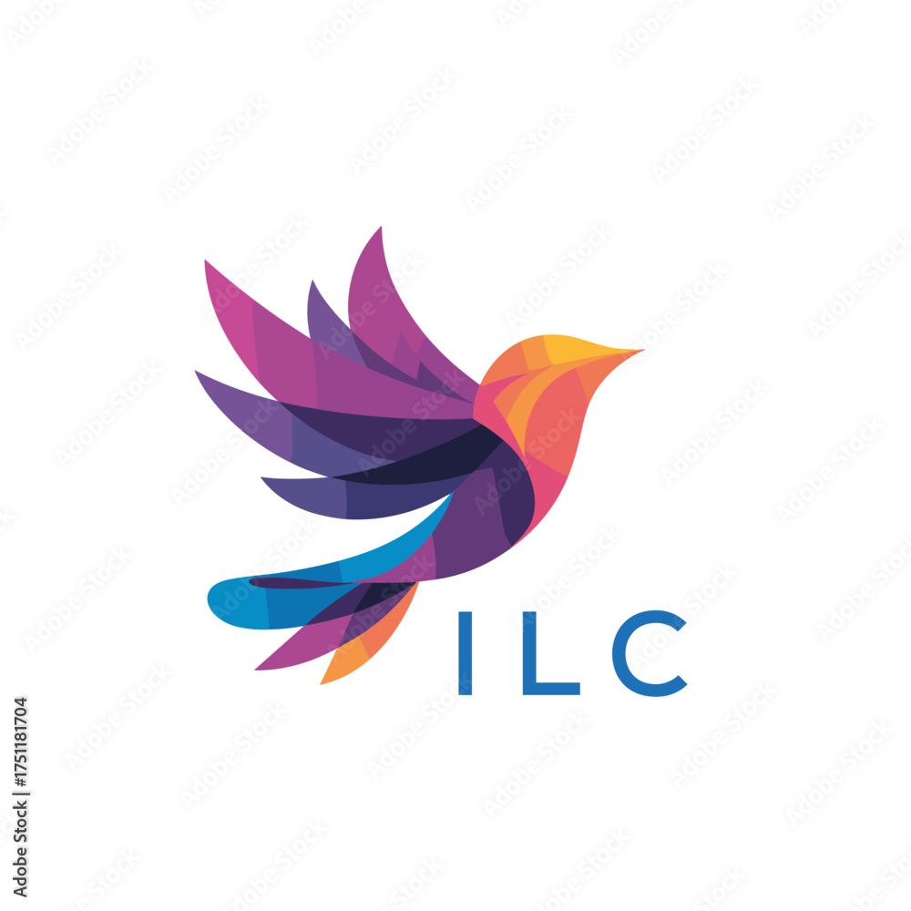 Fototapeta premium “Colorful Abstract Bird Logo Design – ILC Later Logo, Modern Geometric Vector Illustration”