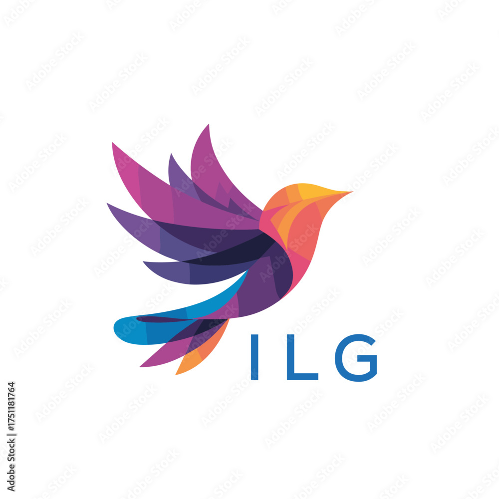 Fototapeta premium “Colorful Abstract Bird Logo Design – ILG Later Logo, Modern Geometric Vector Illustration” 