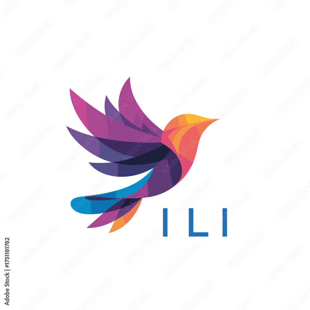 Obraz premium “Colorful Abstract Bird Logo Design – ILI Later Logo, Modern Geometric Vector Illustration” 