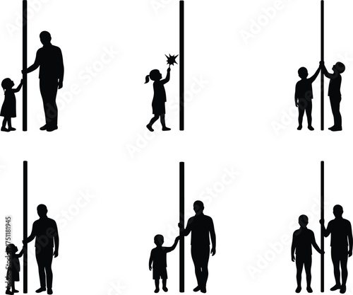 Adult and child silhouette, interaction with pole, family bond, teaching moment, generational connection, symbolic parenting illustration