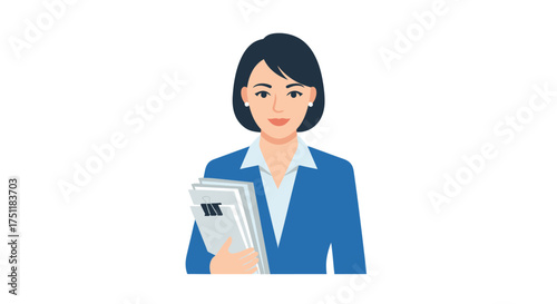 Professional Woman Holding Documents Wearing Blue Blazer.