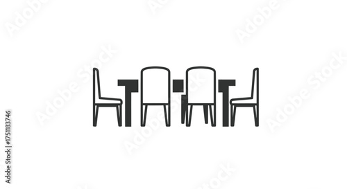 Simple Black and White Dining Table and Chairs Illustration.