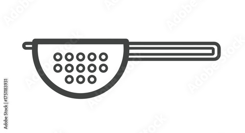 Simple Line Drawing of a Kitchen Sieve with Handle.