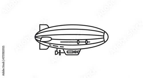 Black and White Outline Illustration of a Zeppelin Airship.